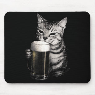 Cat drinks beer funny meme men women matching mouse mat