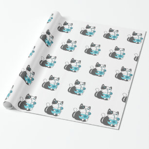 Cat drinks from straw - Choose background color Wrapping Paper