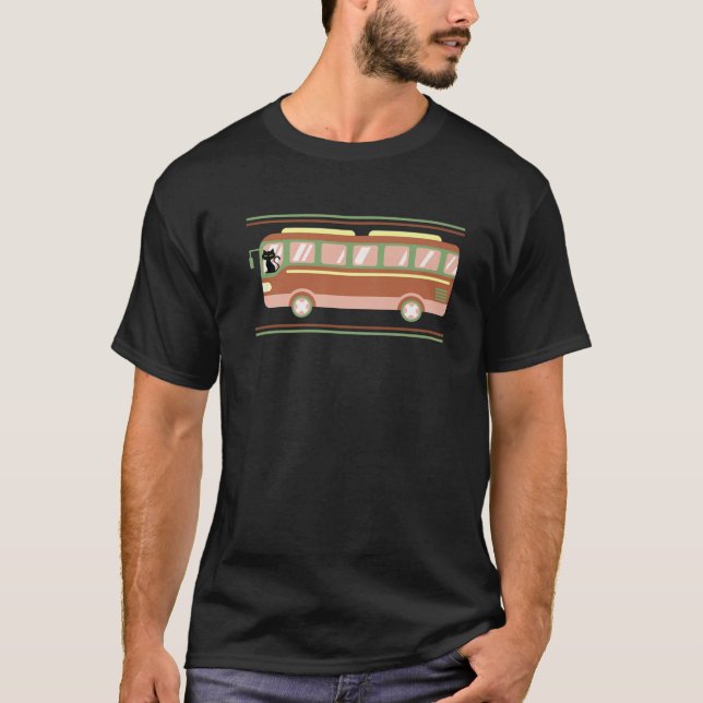 Cat Driving A Bus - Retro Style T-Shirt (Front)