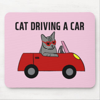 Cat driving a car mouse mat