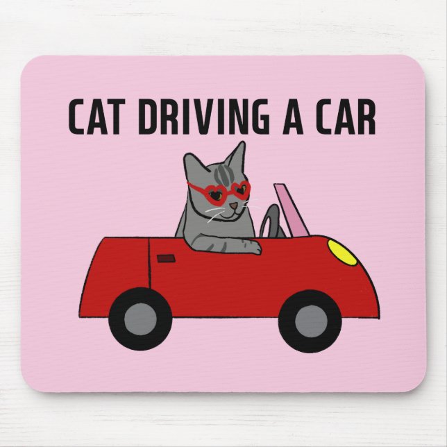Cat driving a car mouse mat (Front)