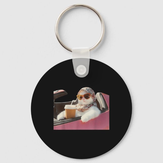 Cat Driving Meme Rage Is Consuming Me Silly Humour Key Ring (Front)
