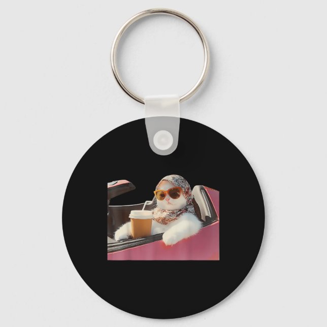 Cat Driving Meme Rage Is Consuming Me Silly Humour Key Ring (Front)