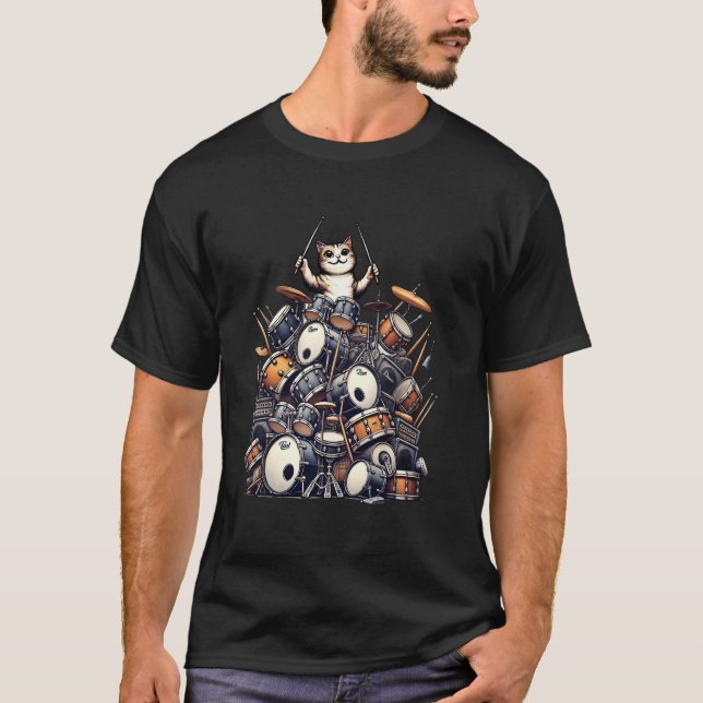 Cat Drummer, Cool Drummer, Funny Drums Tee for Kid (Front)