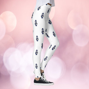 Cat Drummer Marching Band Navy Blue Gold Pattern Leggings