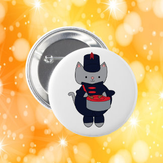Cat Drummer Marching Band Navy Blue Red 6 Cm Round Badge