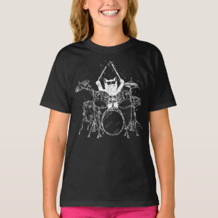Cat Drummer Playing Drums Girl T-Shirt