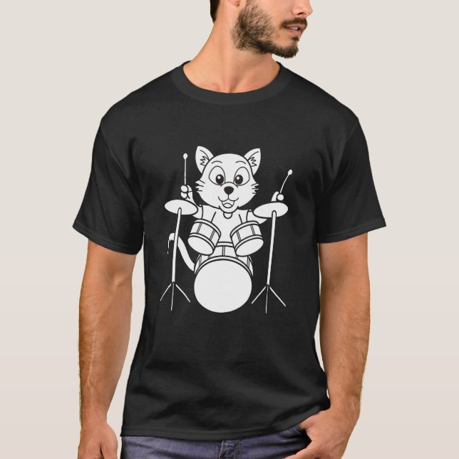 Cat Drummer qoute cat Playing Drums cool Percussio T-Shirt (Front)