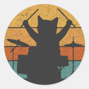 Cat Drumming Drums Drummer Kitten Playing Music Classic Round Sticker