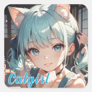 Cat Ear Girl Looks At Sticker