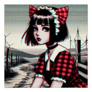 Cat-Eared Girl in Tartan Poster