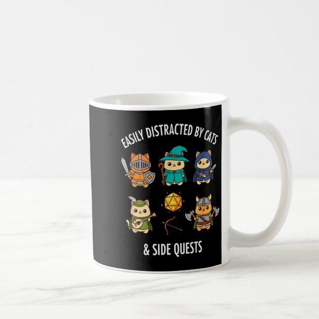 Cat Easily Distracted By Cat &amp; Side Quests Rpg Coffee Mug (Right)