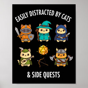 Cat Easily Distracted By Cat & Side Quests Rpg Poster