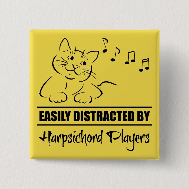 Cat Easily Distracted by Harpsichord Players 15 Cm Square Badge (Front)