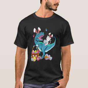 Cat Easter Bunny Riding Dino Trex Egg Hunt Dinosau T-Shirt