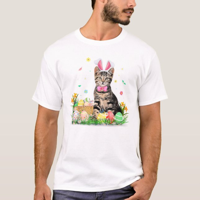 Cat Easter Day Bunny Eggs T-Shirt (Front)