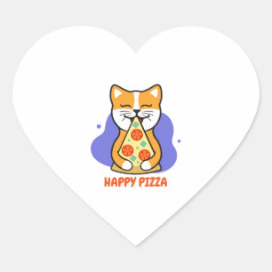 Cat Eating A Pizza Heart Sticker