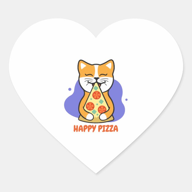 Cat Eating A Pizza    Heart Sticker (Front)
