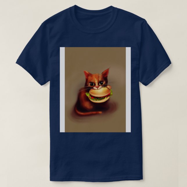 Cat eating Burger 2 T-Shirt (Design Front)