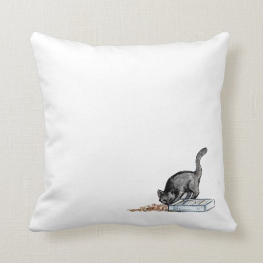 Cat Eating Cereal Throw Pillow
