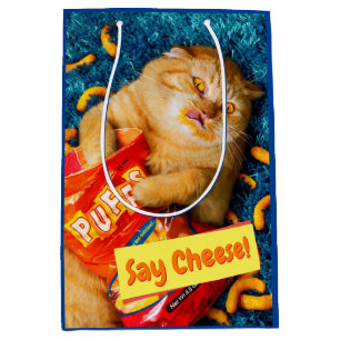 Cat Eating Cheese Puffs Medium Gift Bag