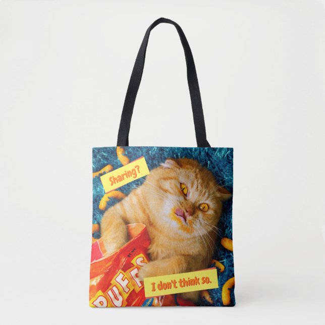 Cat Eating Cheese Puffs Tote Bag (Front)