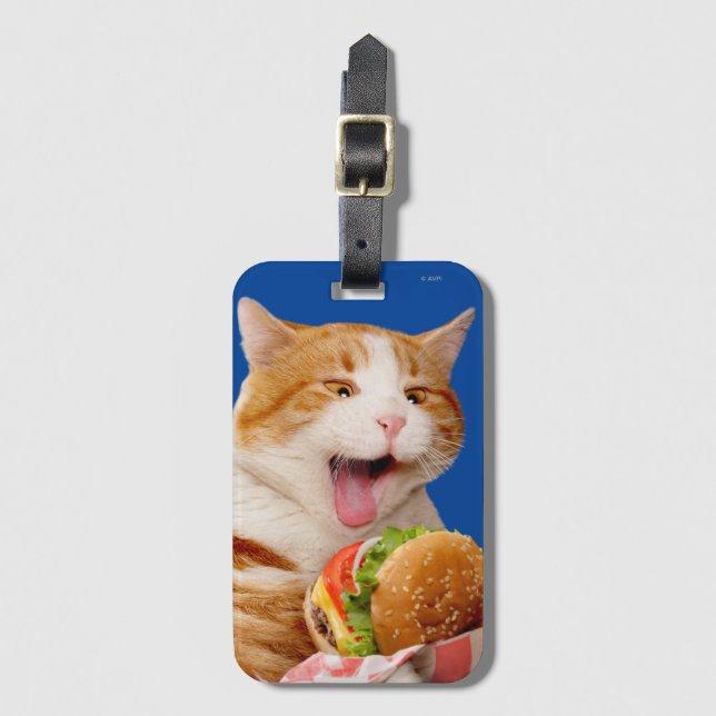 Cat Eating Cheeseburger Luggage Tag (Front Vertical)