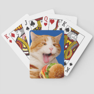 Cat Eating Cheeseburger Playing Cards