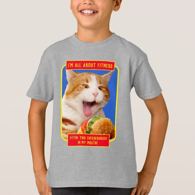 Cat Eating Cheeseburger T-Shirt (Front)