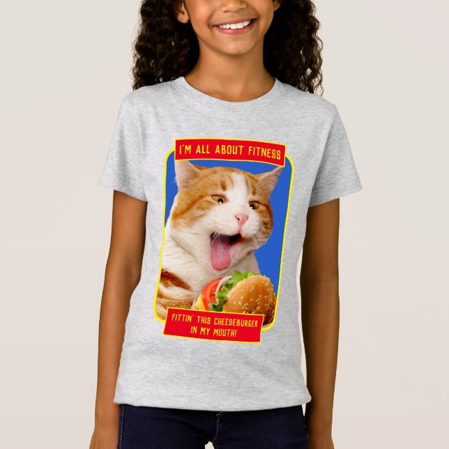 Cat Eating Cheeseburger T-Shirt (Front)