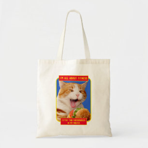 Cat Eating Cheeseburger Tote Bag