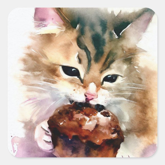 Cat Eating Cupcake Sticker (Front)