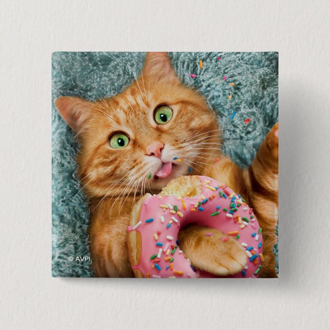Cat Eating Donut 15 Cm Square Badge (Front)