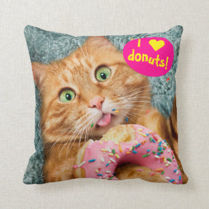 Cat Eating Donut Cushion