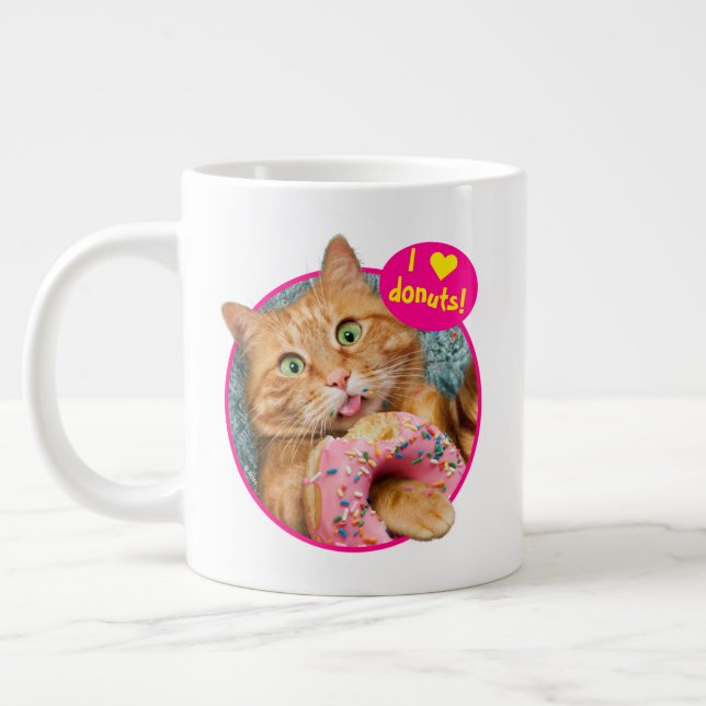 Cat Eating Donut Large Coffee Mug (Left)
