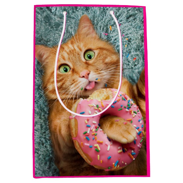 Cat Eating Donut Medium Gift Bag (Front)