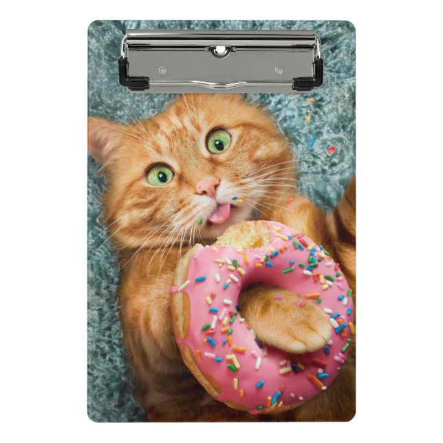 Cat Eating Donut Mini Clipboard (Front)