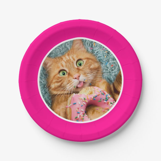 Cat Eating Donut Paper Plate (Front)