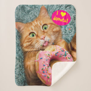 Cat Eating Donut Sherpa Blanket