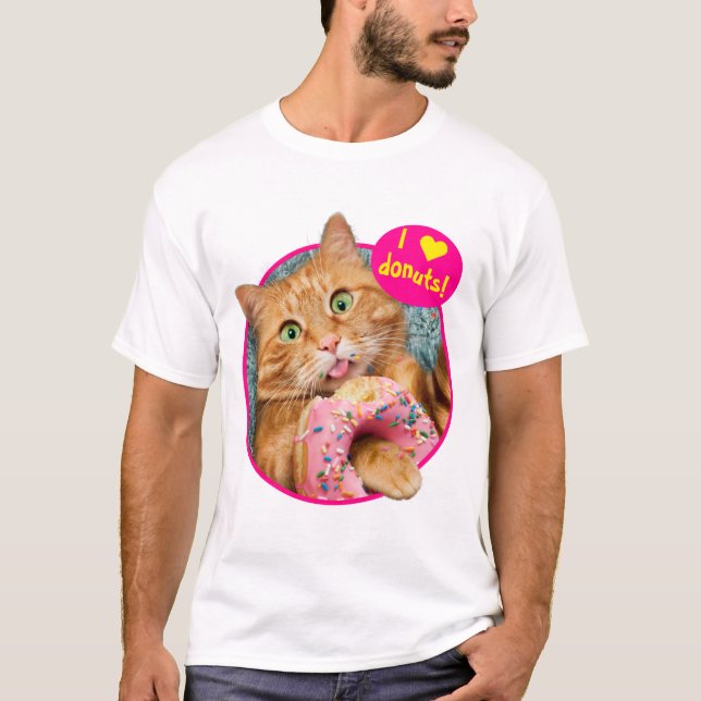 Cat Eating Donut T-Shirt (Front)