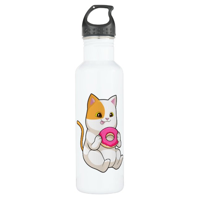 Cat Eating Doughnut 710 Ml Water Bottle (Front)