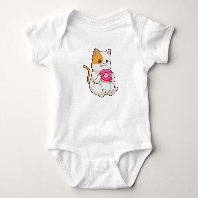 Cat Eating Doughnut Baby Bodysuit (Front)