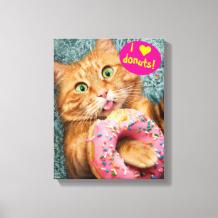 Cat Eating Doughnut Canvas Print