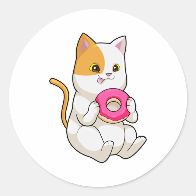 Cat Eating Doughnut Classic Round Sticker (Front)