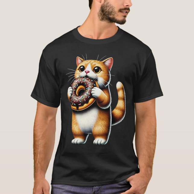 Cat Eating Doughnut Kitten Doughnut Lover T-Shirt (Front)
