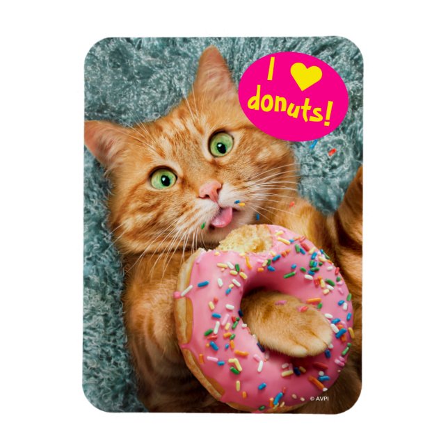 Cat Eating Doughnut Magnet (Vertical)