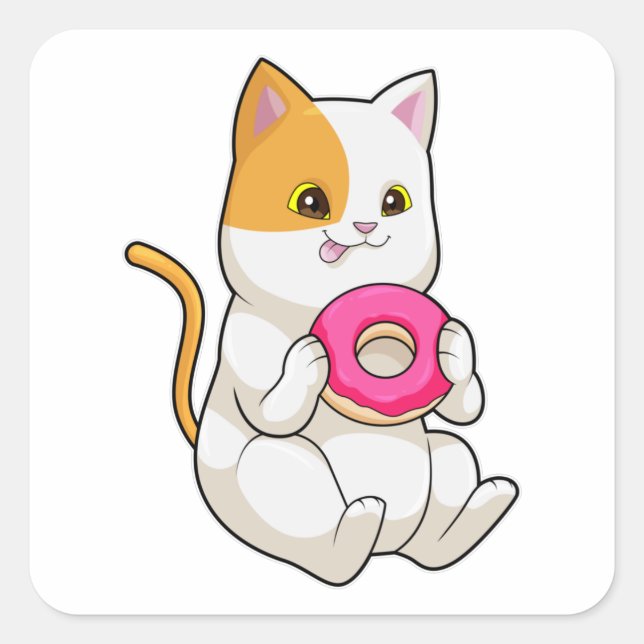 Cat Eating Doughnut Square Sticker (Front)