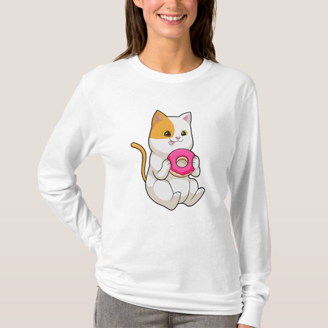 Cat Eating Doughnut T-Shirt (Front)