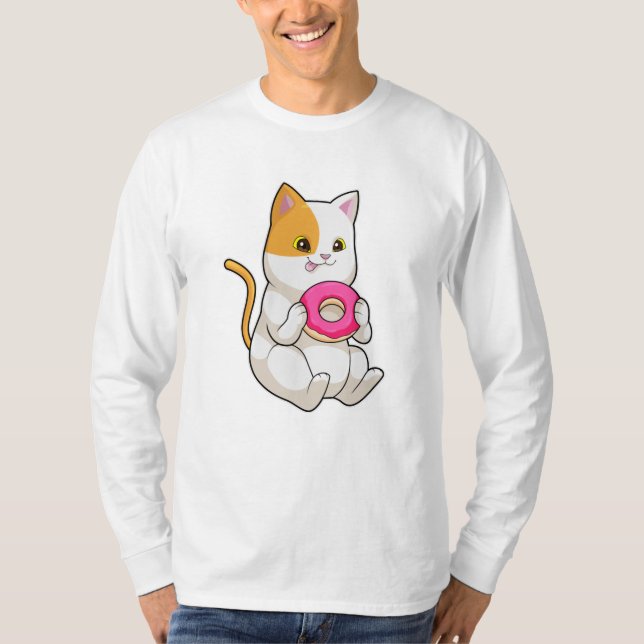 Cat Eating Doughnut T-Shirt (Front)