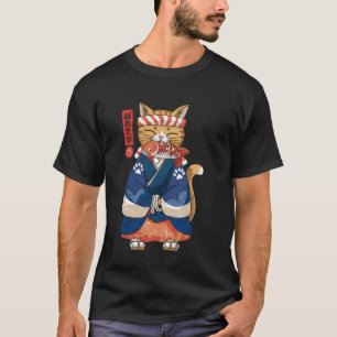 Cat Eating Fish Vintage Japanese Ukiyo-e Art T-Shirt